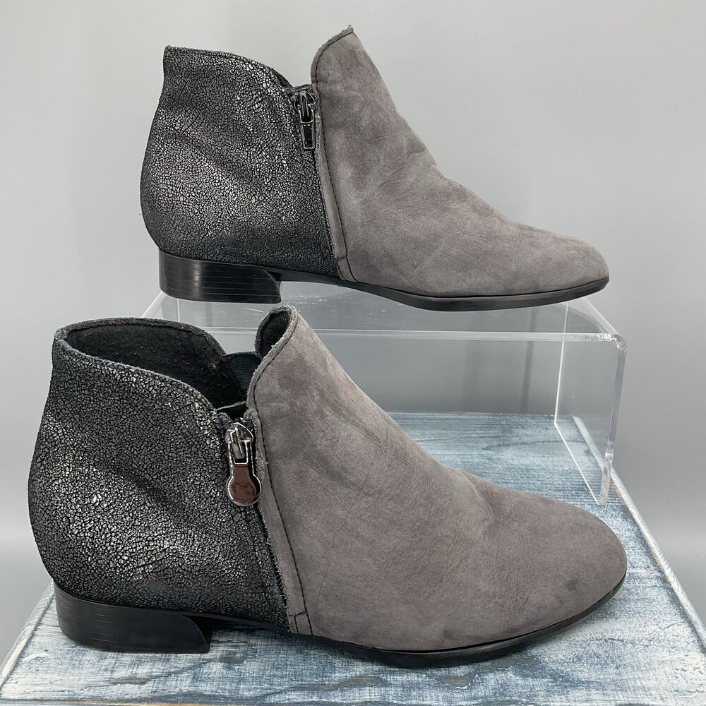 Munro Gray Suede & Metallic Leather Ankle Booties